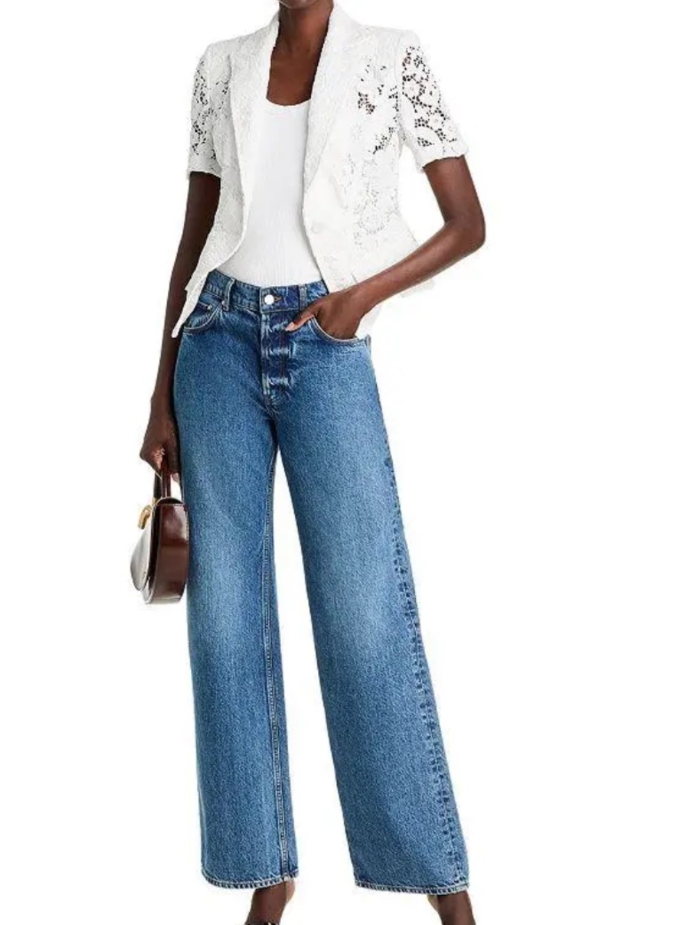GENERATION LOVE Lace Short-Sleeve Blazer Jacket - White - Picture 7 of 16